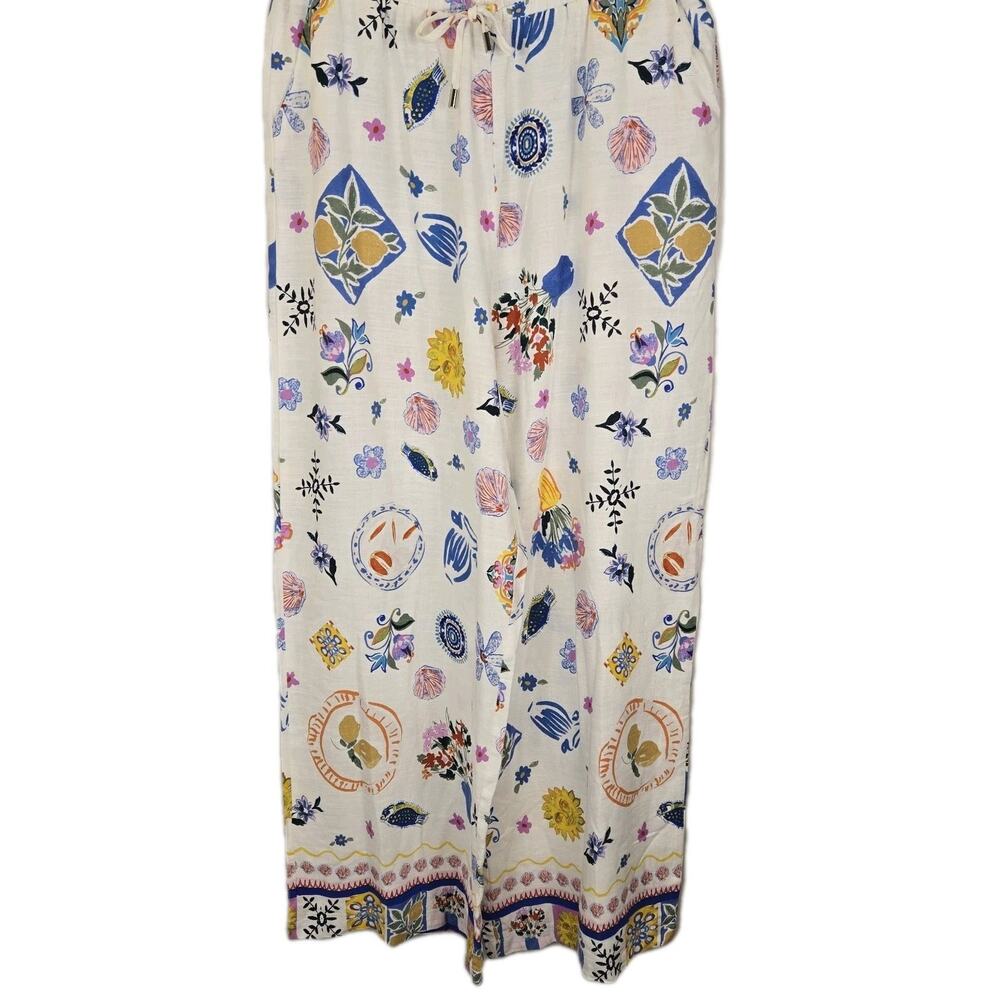 Label Of Love Anthropologie Womens XL Wide Leg Linen Blend Resort Pants Boho Art